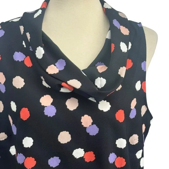 Black cowl neck polka dot sleeveless blouse. - Picture 2 of 7